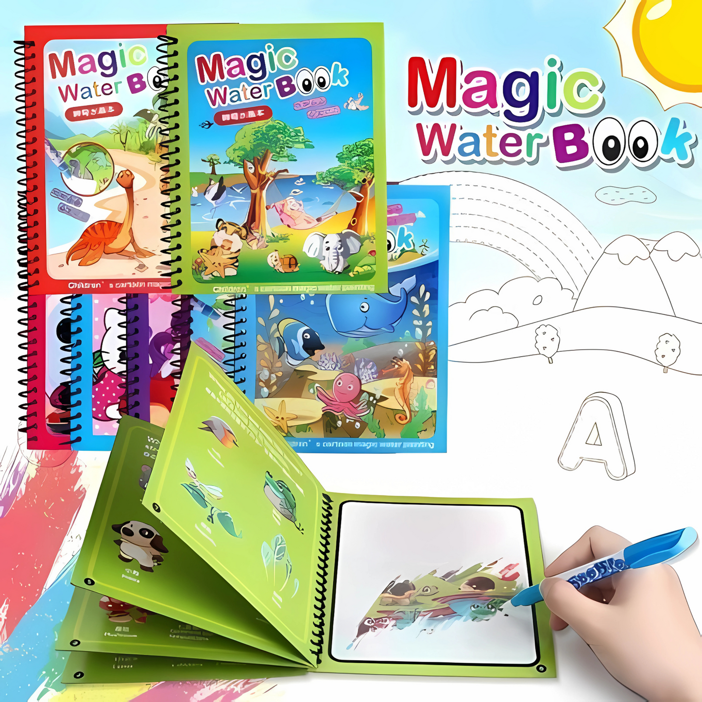 Magic Water Drawing Coloring Book (Set of two)