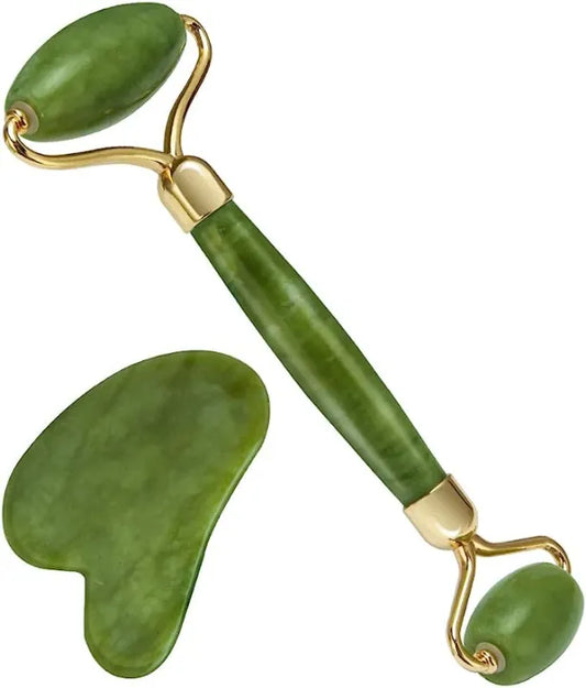 Jade Roller & Gua Sha Set – Natural Stone Face Massager for Anti-Aging, Puffiness & Wrinkle Reduction